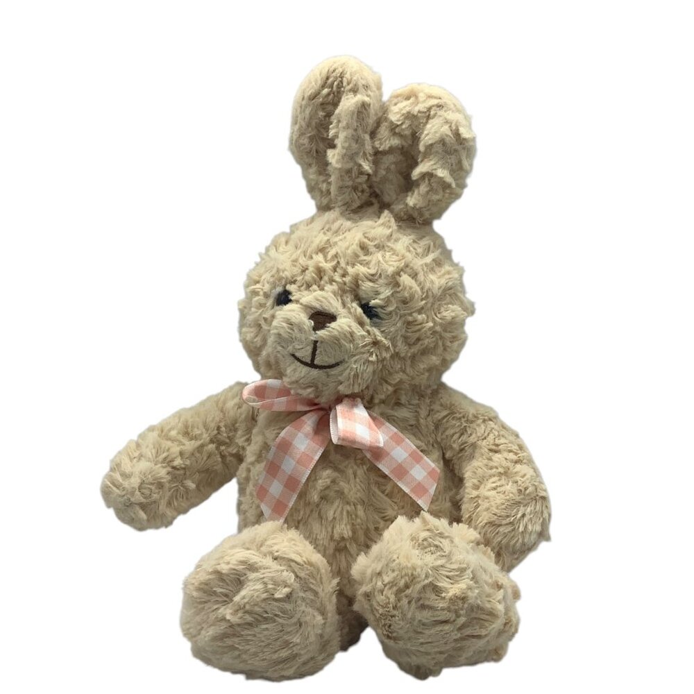 Dan Dee Collectors Choice Curly Beige Plush Bunny Rabbit Pink Gingham Bow 16"